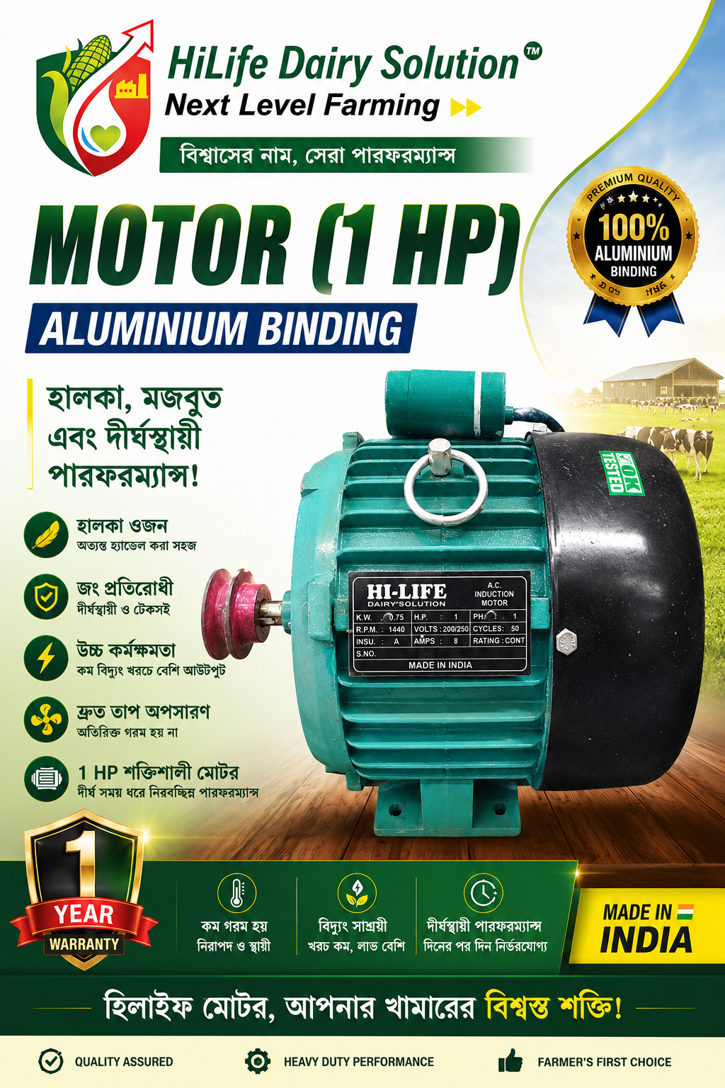 HILIFE 1 HP Copper Winding Motor WITH 2YEARS WARRANTY